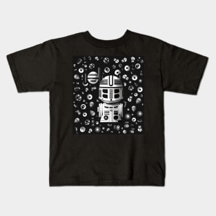 Monochrome Robotic Encounter: Sci-Fi Space Art Kids T-Shirt